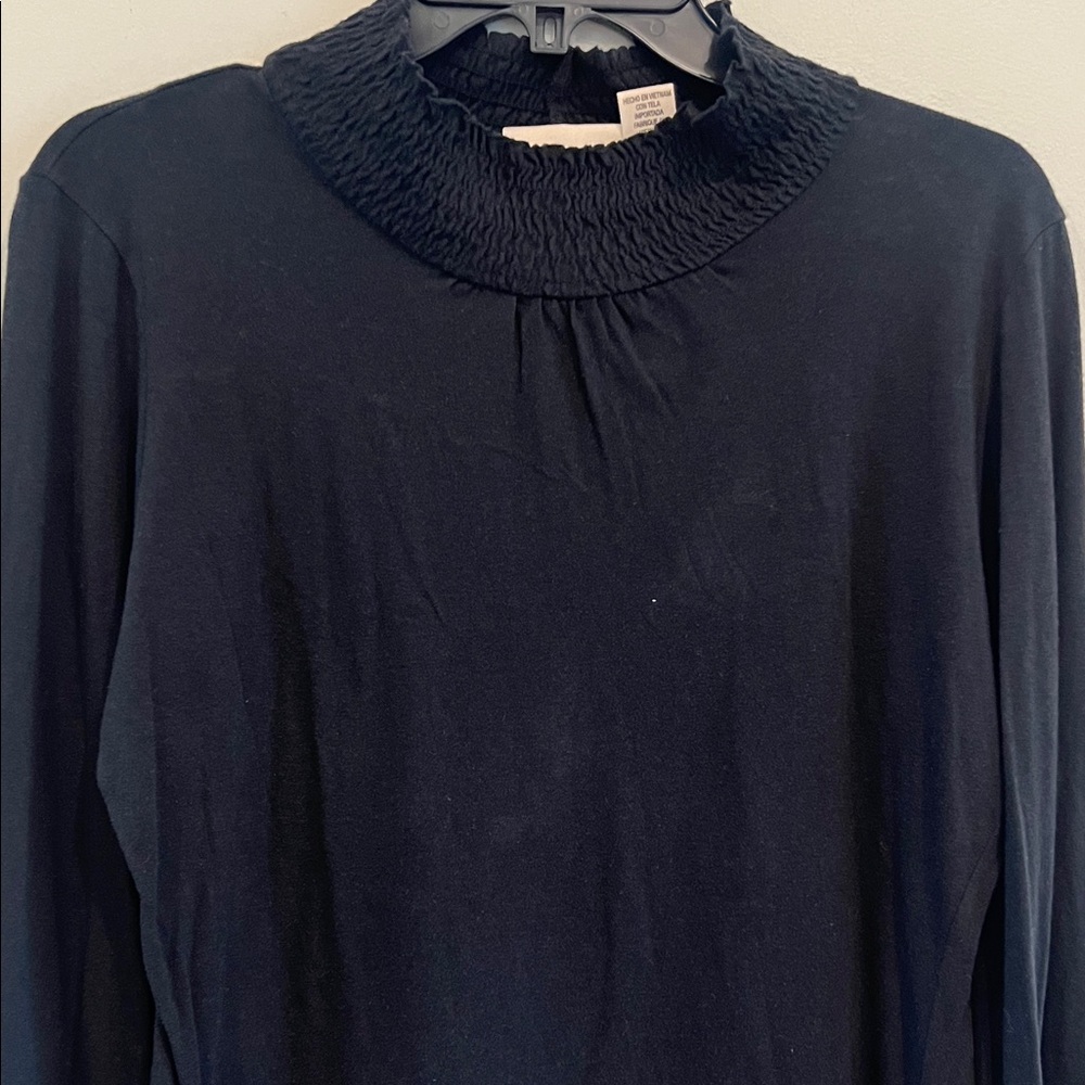 DKNY Black Smocked Collar Long Sleeve Blouse Size L - Picture 2 of 6